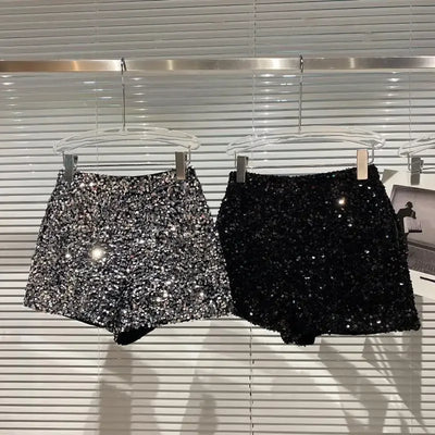 2025 New Summer Spring New Full Sequined Shiny Casual Shorts Heavy Zipper Nightclub Socialite Short Shorts Hot Pants for Women - Elanique