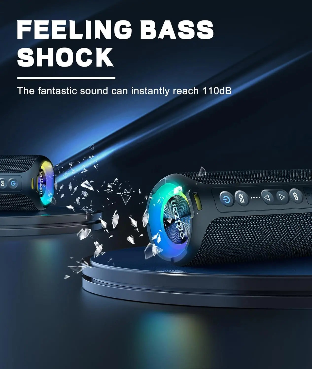 Bluetooth Speaker Wireless,IP67 Waterproof Portable Speaker with Lights,40W Loud Stereo Sound, TWS Pairing, BT5.3, Camping/Home