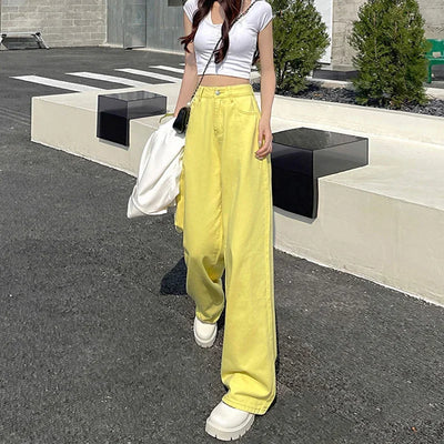Loose Straight Cylinder Women Jeans High Waist Slimming Long Pants Trendy Cotton Fabric Comfortable Casual Style