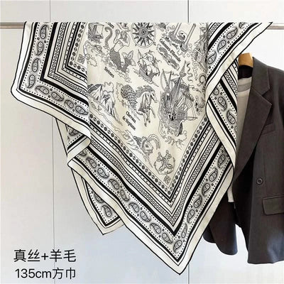 Large Square Wool Blanket Scarf Wraps Women Shawl 132x132CM