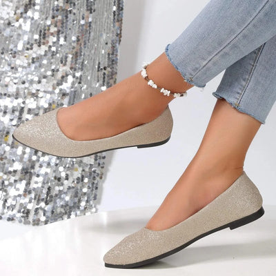 Glittery Slip on Loafers | Breathable Pointed Toe Boat Shoes | Shallow Flats Women Plus Size 43