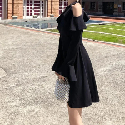 Ruffle Dresses for Women A Line Midi Woman Long Sleeve Dress Y2k Loose Casual Youth Korean Fashion One-piece Sensual Sexy X 2025