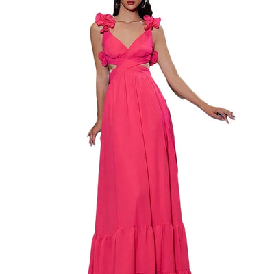 Women Wedding Dresses Summer Chiffon Flower Dress Backless Cross Tie Pleated Large Swing Evening Dress Vestidos De Mujer
