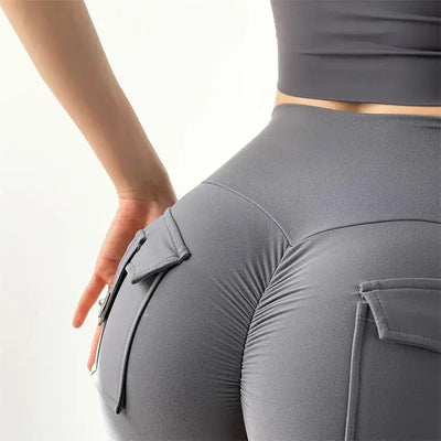 Shorts Women Solid Yoga Pants Pocket Button Short Pant Slim Fit Trousers Wrap Hip Splice Sporty High Waist Lady Summer