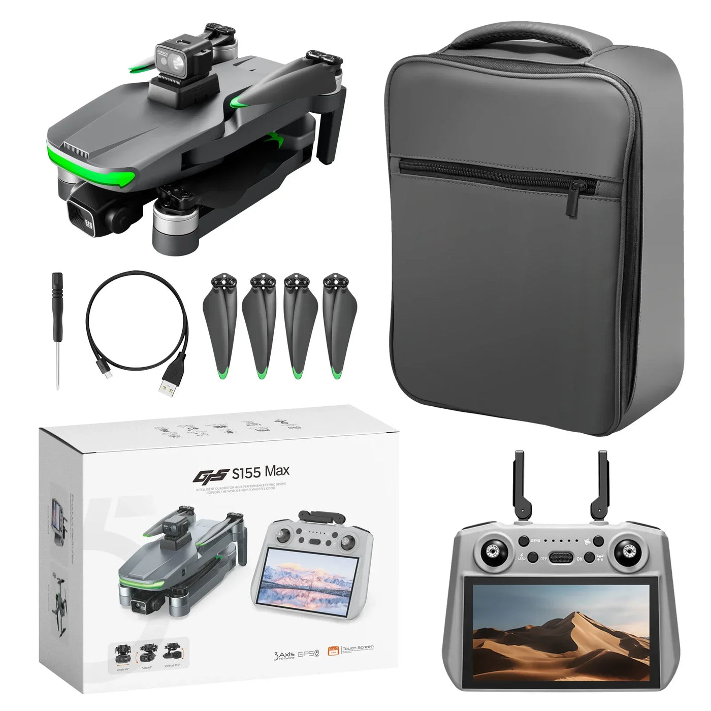 S155 GPS Drone Professional HD Camera 7.2-inch Touch Screen 3-Axis Gimbal EIS Relay Aircraft Laser Obstacle Avoidance Dron Toy