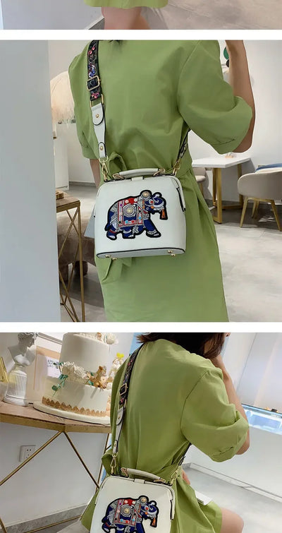 Fashion Women Leather Handbag Messenger Bag Purses Satchels Designer Luxury Handbags Crossbody Bags Elephant Embroidered Bags