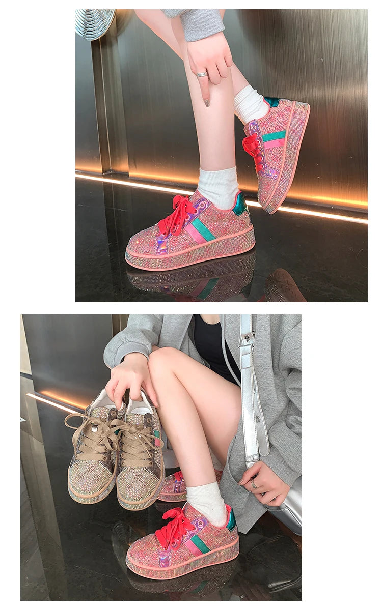 Women Sneakers 2025 New Sparkles Luxury Platform Designer Shoes for Woman Trainers Rhinestone Fashion Casual Sneakers Women