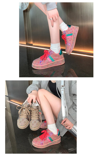 Women Sneakers 2025 New Sparkles Luxury Platform Designer Shoes for Woman Trainers Rhinestone Fashion Casual Sneakers Women