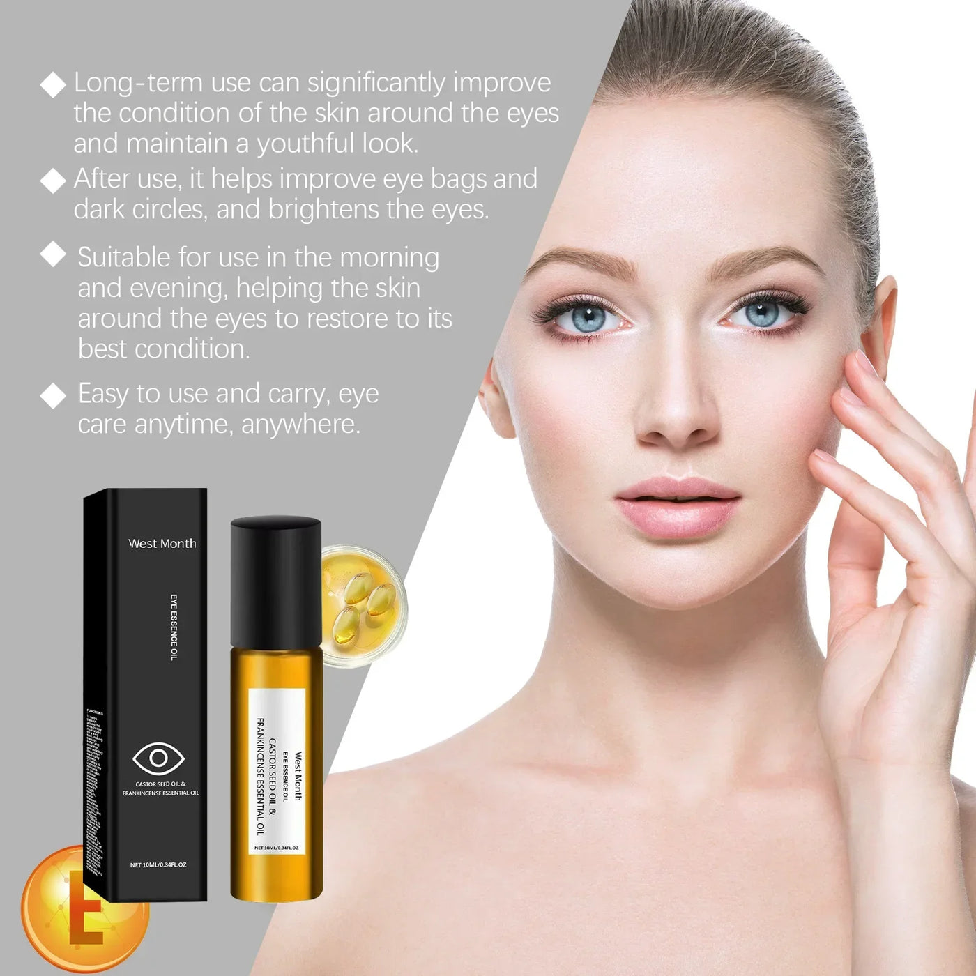 Castor Essential Oil Eye Roller Ball Reduce Fine Lines Removes Dark Circles Moisturizing Tightening Eyes Skin Firming Eye Care