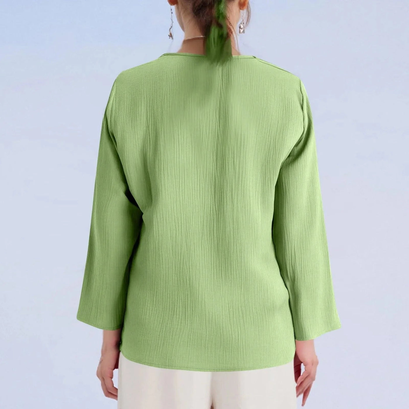 Women Cotton And Linen Top Spring Summer Fashion Casual V-Neck Long Sleeve Loose Pullover Tops Thin Lightweight Comfy Blouse Top