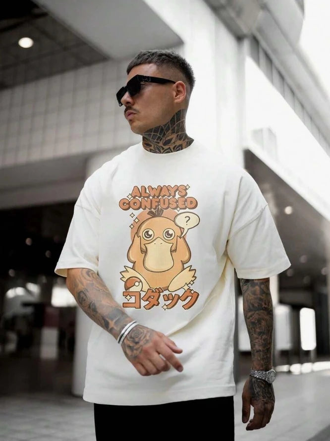 Oversized Men's Clothing Anime Print Psyduck Graphic T Shirts Cotton Women O-Neck Short Sleeved Tee Top Y2k Clothes Summer 2025