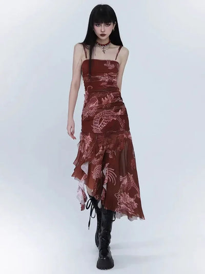 Sexy Dresses for Women 2025 Vestidos De Mujer Tunic Print Sleeveless Backless Robe Femme Fashion Summer Irregular Chiffon Dress