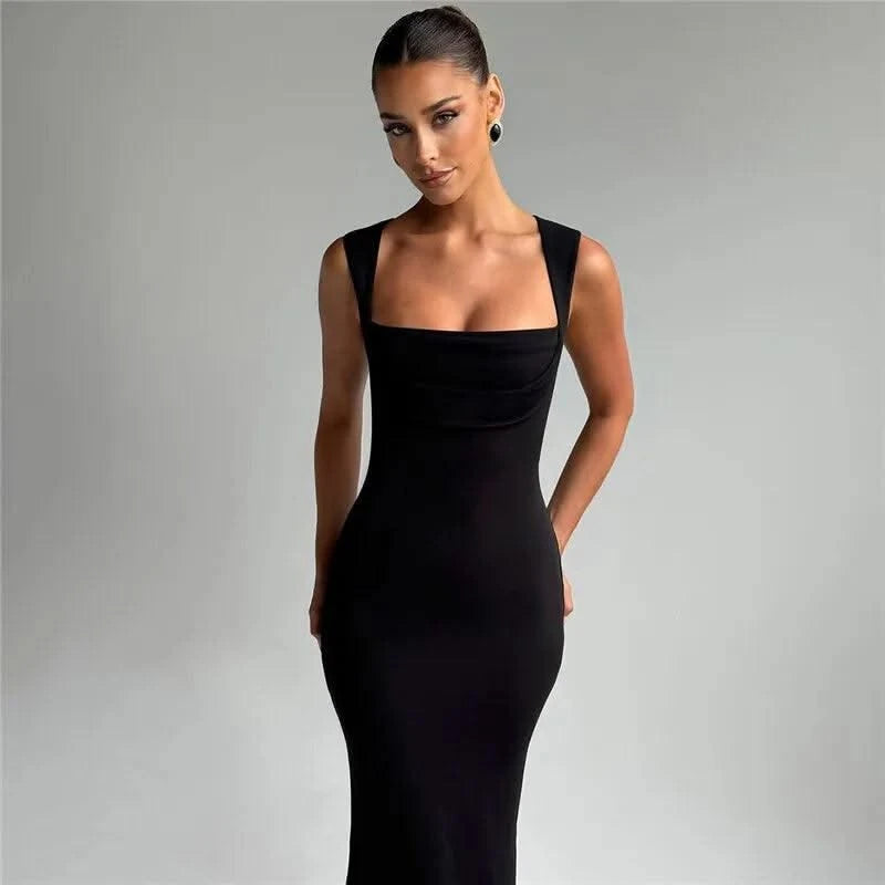 Royal Style Square Collar Sleeveless Sexy Maxi Dress For Women