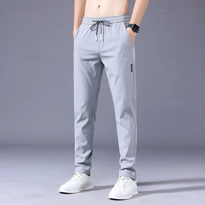 2025 Men's Trousers Spring Summer New Thin Green Solid Color Fashion Pocket Applique Full Length Casual Work Pants Pantalon