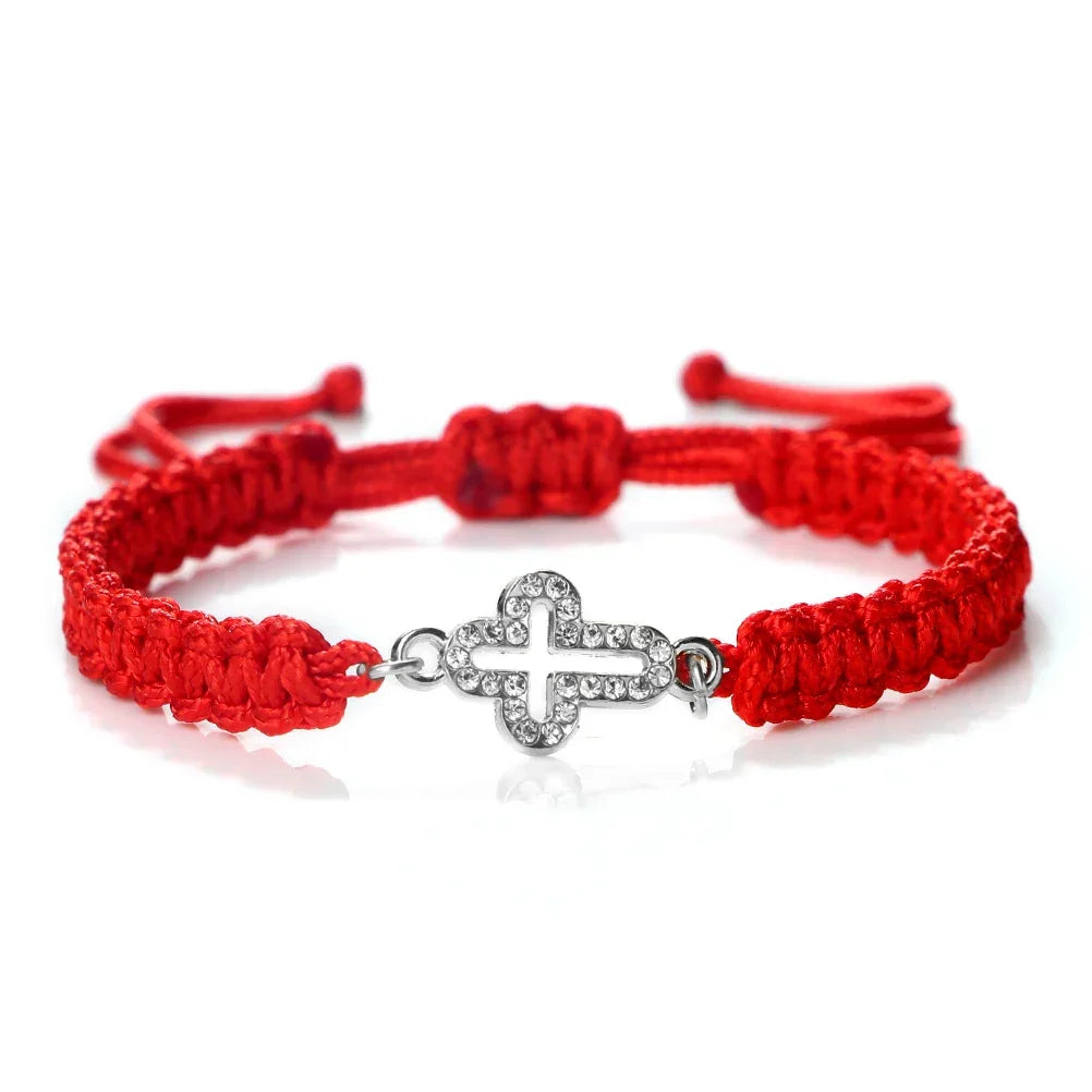 High Quality Crystal Hollow Cross Braided Bracelet Prayer Healing Bangle&Pulsera Chain Women Yoga Jewelry Gift