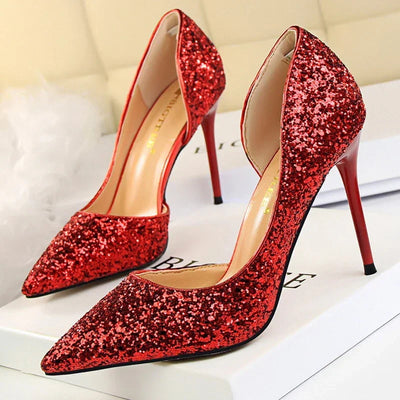 BIGTREE Shoes Champagne Women Pumps Sequin Wedding Shoes Stiletto High Heels Women Shoes Luxury Party Shoes Pumps Plus Size 43