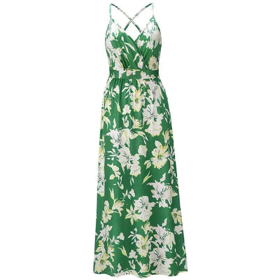 Floral Dress Women's Summer Dress Sexy Backless V-neck Suspender Long Dress