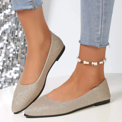 Glittery Slip on Loafers | Breathable Pointed Toe Boat Shoes | Shallow Flats Women Plus Size 43