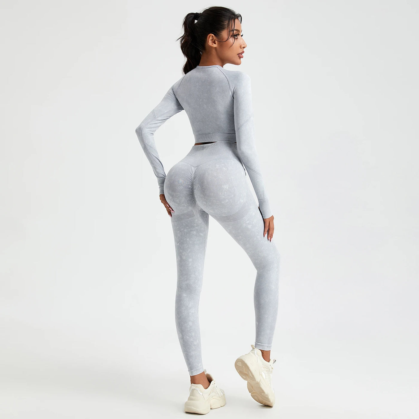 Women's Long Sleeves Round Neck Wash Exercise Activewear Sport Tops Skinny Stretch Activewear Running Wear