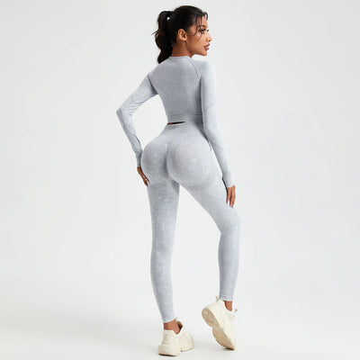 Women's Long Sleeves Round Neck Wash Exercise Activewear Sport Tops Skinny Stretch Activewear Running Wear