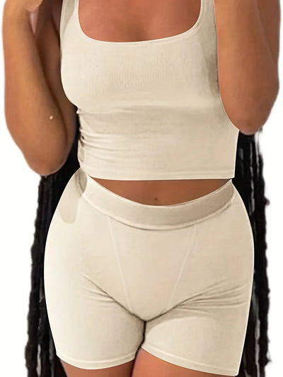 Women's 2 Piece Casual Workout Outfits Ribbed Knitted Yoga Tank Top High Waist Leggings Tracksuit Active Wear Sets