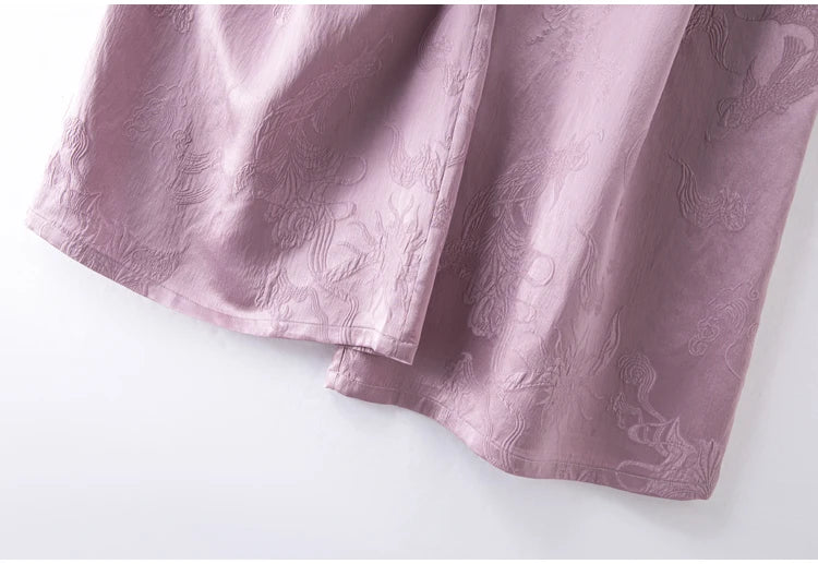 2025 Women's Fashion Spring New 100% Natural Mulberry Silk GuanLe Satin Fragrant Taro Purple High Waist Casual Wide Leg Pants