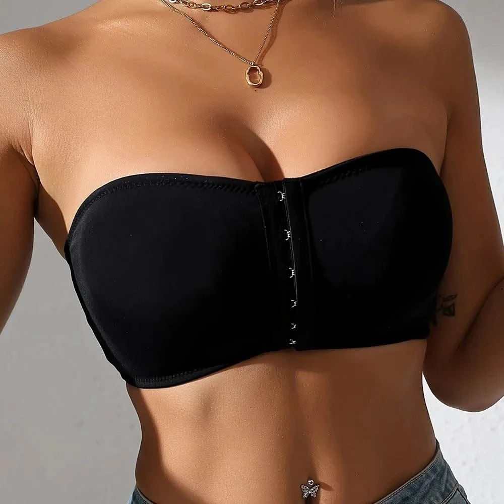 Women's Front Closure Strapless Bra Wireless Tube Bralette Seamless Invisible Bandeau Bras No Padding Daily Bra