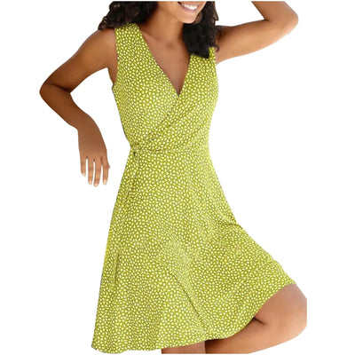 Dresses for Women 2025 Casual Plus Size Women's Floral Wrap V Neck Midi Dress A Line Swing Cap Sleeve Midi Vestidos De Fiesta