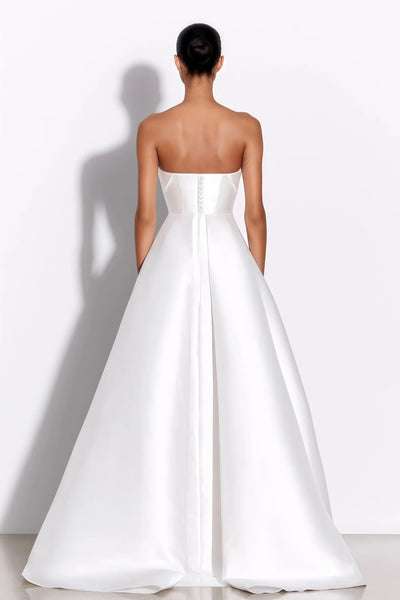 Satin Off shoulder Bride Wedding Dress White High Slit Ball Gown Sweetheart Sleeveless Ivory White Garden Beach Wedding