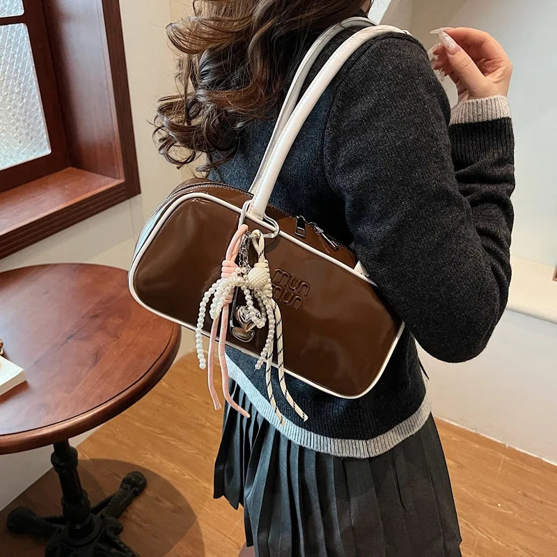 Designer Bowling Tote Women's Oversized Shoulder Bag, High-Capacity Office Handbag, Fashionable Minimalist Crossbody Purse