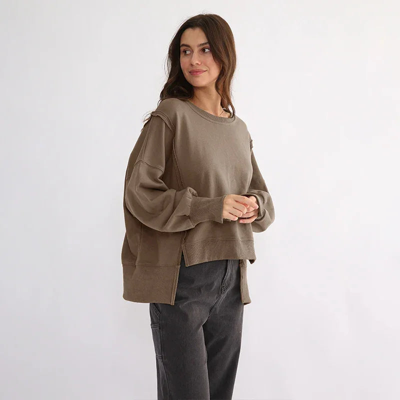 Oversized 100% Cotton Women Sweatshirts Long Sleeve Patchwork Open Side Streetwear Harajuku Pullovers Autumn Clothes For Women
