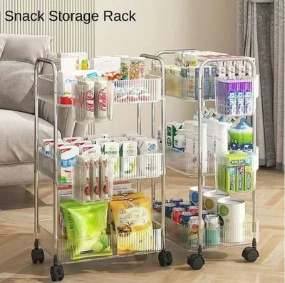 Acrylic Trolley with Wheel Multilayer Transparent Storage Rack Living Room Snack Storages Shelf Bathroom Mobile Shelf Home Items