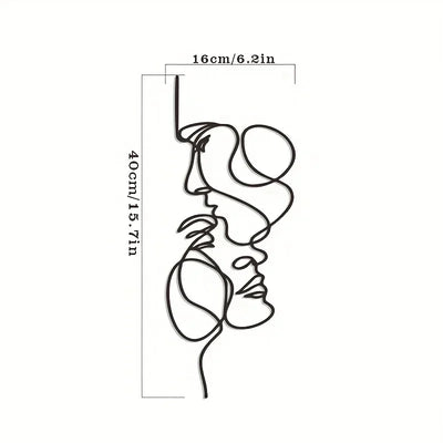 New Metal Wall Art Minimalist - Facial Line Wall Decor, Abstract Black Iron Sculpture for Modern Home Hanging Decor