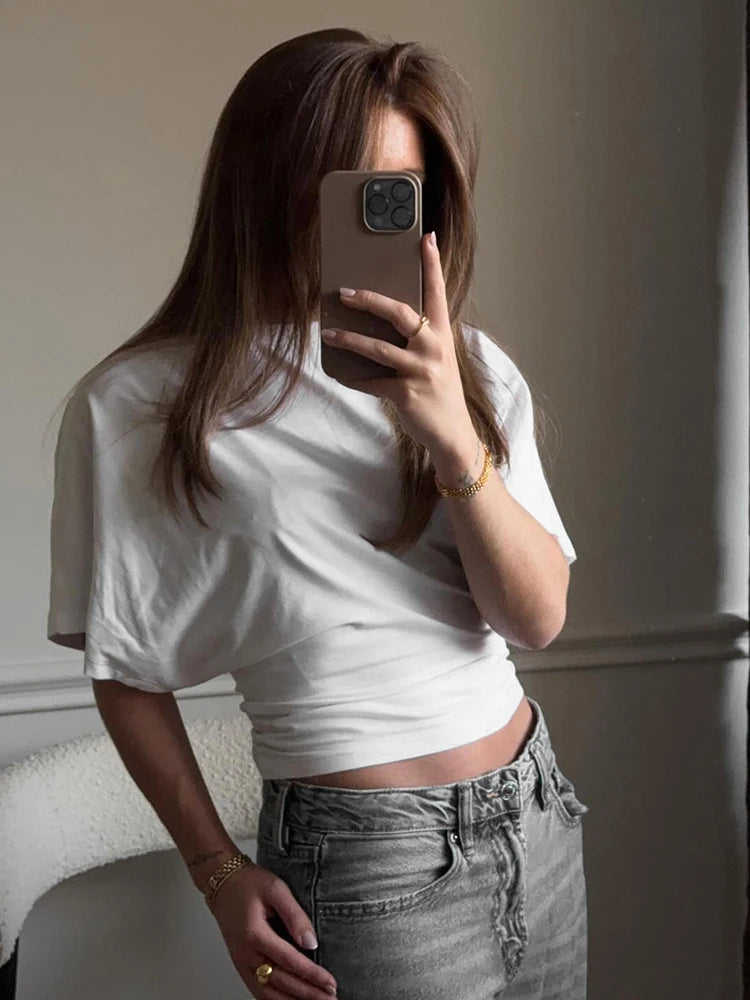 Women's cotton t-shirt summer 2025 baggy crop top French style elegant blouses Sense of design Short sleeve tee casual y25tp031