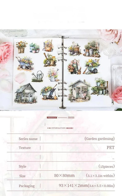 15Pcs stickers pack Garden Flower Workshop Garden Scenery Handbook Supplies Decorative Stickers Diary Scrapbook 141*93mm
