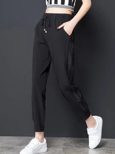 Ice Silk Summer Sweat Home Sports Pants for Women Joggers Jogging Black Cropped Trousers Harem Sarouel Sweatpants Ripped Fashion