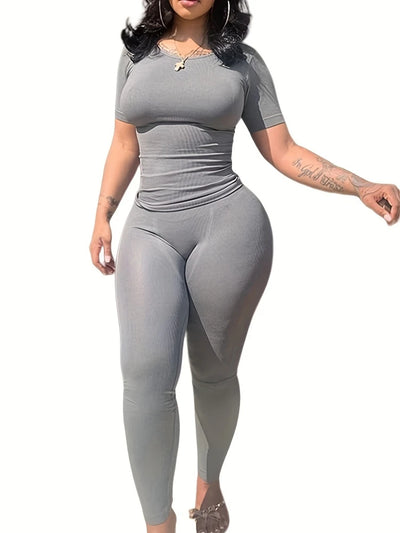 New style Lounge Wear Ribbed Casual 2 Piece Summer Shorts Set For Women Sleeve Top+Elastic Leggings Outfits