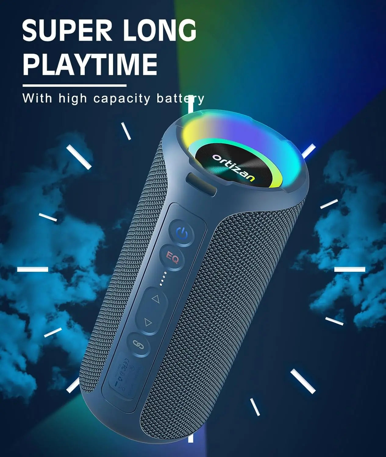 Bluetooth Speaker Wireless,IP67 Waterproof Portable Speaker with Lights,40W Loud Stereo Sound, TWS Pairing, BT5.3, Camping/Home