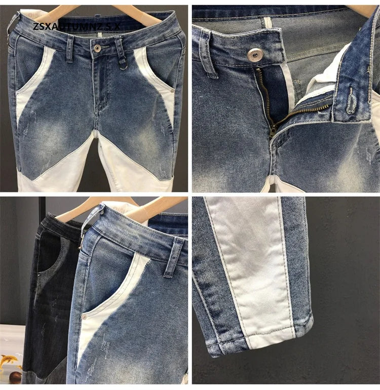 Men Clothing Jeans Men 2024 New Spring Summer Handsome Personality Splicing Pants Slim Korean Pants Streetwear Pantalones Hombre