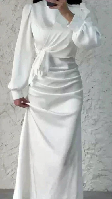 Dresses for Women 2024 Autumn Elegant Fashion Temperament Commuting Long Sleeves Round Neck Skinny Satin Party Evening Dress