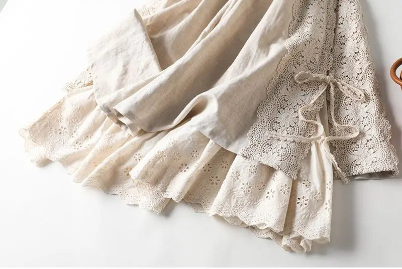Vintage Chic Embroidery Linen Cotton Long Skirts Women Summer Elastic High Waist Pleated Maxi Skirt Female Elegant A-Line Skirt