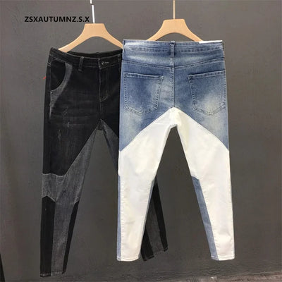 Men Clothing Jeans Men 2024 New Spring Summer Handsome Personality Splicing Pants Slim Korean Pants Streetwear Pantalones Hombre