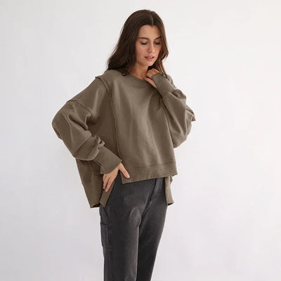 Oversized 100% Cotton Women Sweatshirts Long Sleeve Patchwork Open Side Streetwear Harajuku Pullovers Autumn Clothes For Women