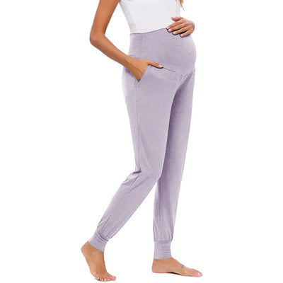 Spring Maternity Women's Casual Pants Premama Solid High Waist Strechy Lounge Trousers For Pregnant Women Joggers With Pockets