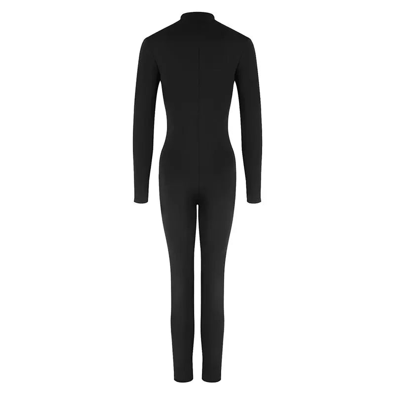 Women New Jumpsuits Spring Fashion Streetwear Long Sleeves Half High Collar Bodycon Striped Rompers Black Sexy Female Jumpsuits
