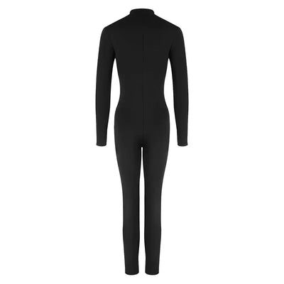 Women New Jumpsuits Spring Fashion Streetwear Long Sleeves Half High Collar Bodycon Striped Rompers Black Sexy Female Jumpsuits