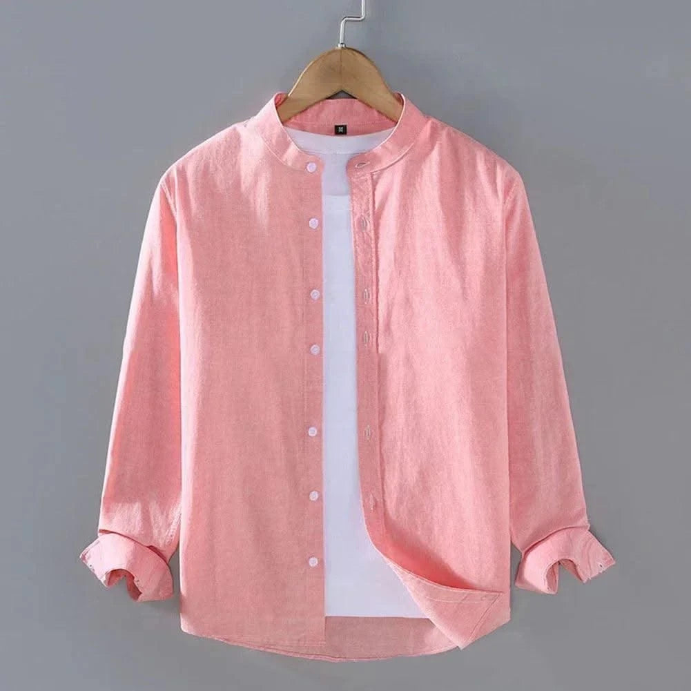 Mens Linen Shirt Stand Collar Long Sleeve Henley White Black Soft Comfortable Simple Spring Summer Men's Shirt Solid Color
