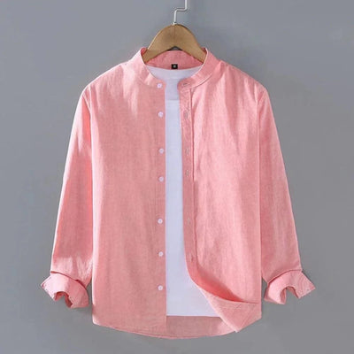 Mens Linen Shirt Stand Collar Long Sleeve Henley White Black Soft Comfortable Simple Spring Summer Men's Shirt Solid Color