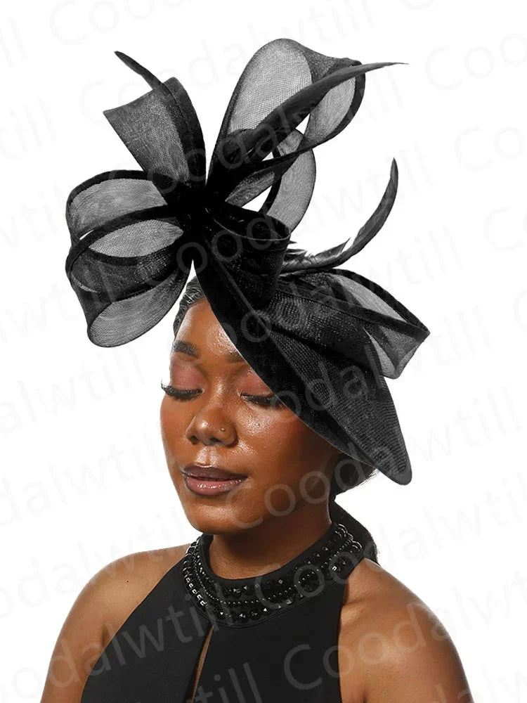 Royal Ascot Red Hair Fascinator Veils Hat Women Church Wedding Fascinaors Hat Headband Feather Derby Headpiece Ladies Chapeau
