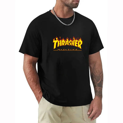 T-shirts for Men Personalized T-Thrashers Y2k Clothing High Quality Summer Tops Vintage Streetwear Short Sleeve Tee White